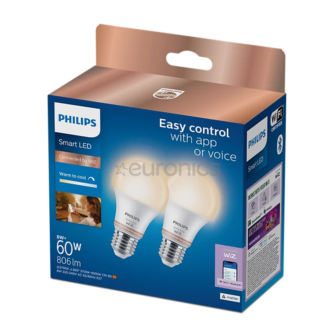 Philips Wiz Smart LED Bulb, E27, 2 gab., balta - Viedā spuldze
