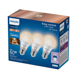 Philips Wiz Smart LED Bulb, E27, 3 gab., balta - Viedā spuldze