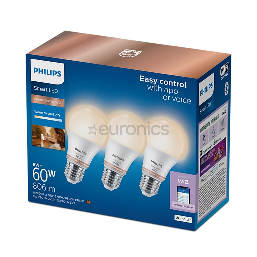 Philips Wiz Smart LED Bulb, E27, 3 шт., белый - Светодиодные лампы