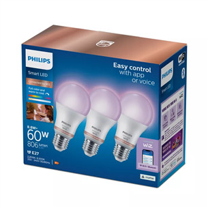Philips Wiz Full Color Smart LED Bulb, E27, 3 pc, white - LED light