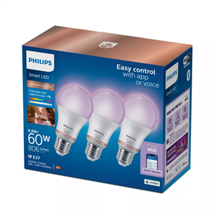 Philips Wiz Full Color Smart LED Bulb, E27, 3 gab., balta - Viedā spuldze