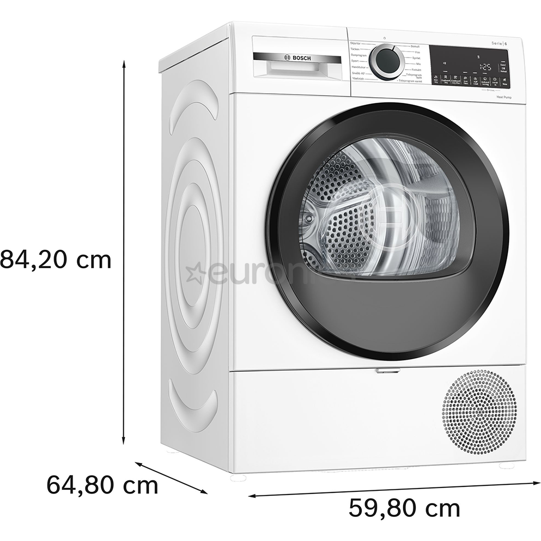 Bosch, Series 6, siltumsūkņa tehnoloģija, 9 kg, dziļums 61.3 cm - Veļas žāvētājs