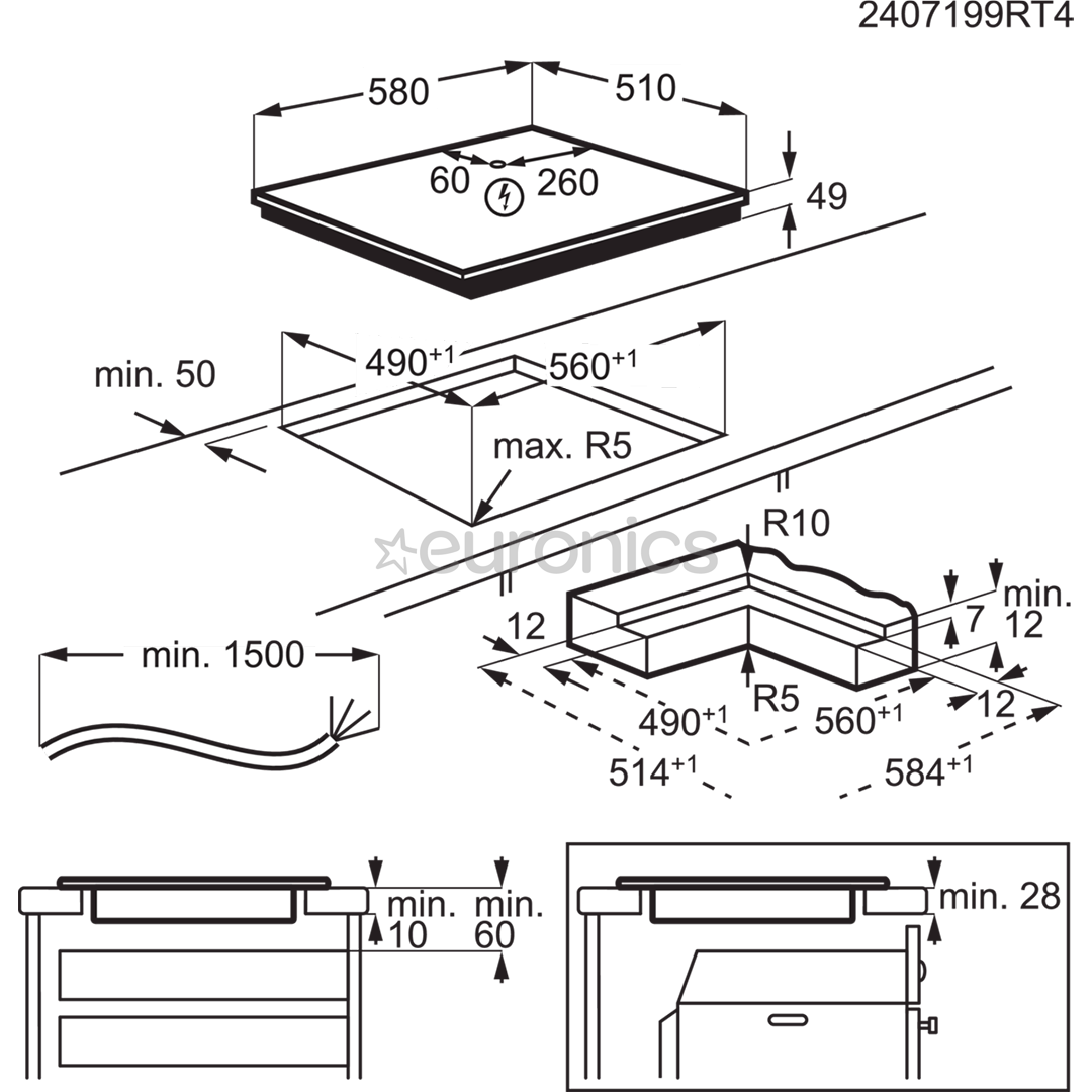 AEG 7000 Series SaphirMatt® Hob2Hood, platums 58 cm, bez rāmja, melna - Iebūvējama indukcijas plīts virsma