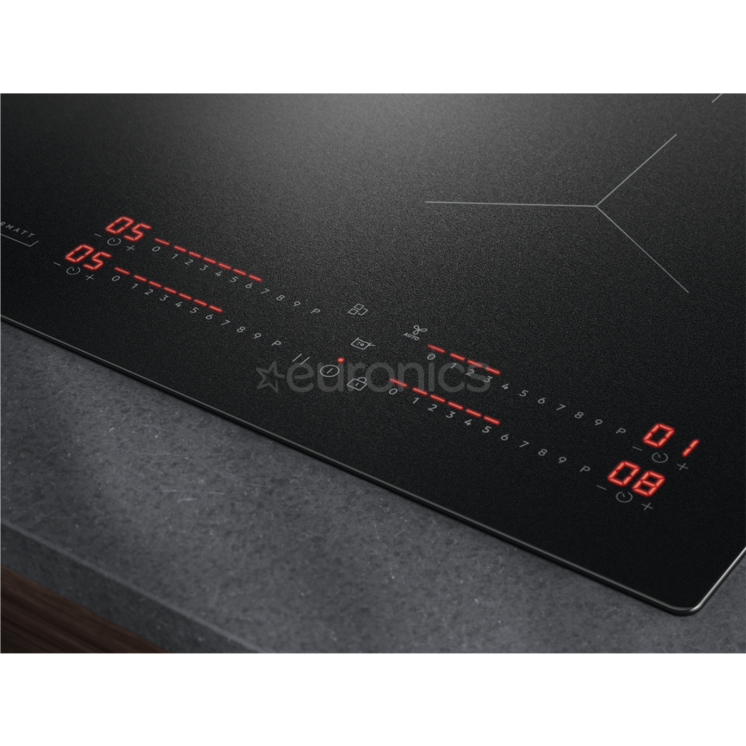 AEG 7000 Series SaphirMatt® Hob2Hood, platums 58 cm, bez rāmja, melna - Iebūvējama indukcijas plīts virsma