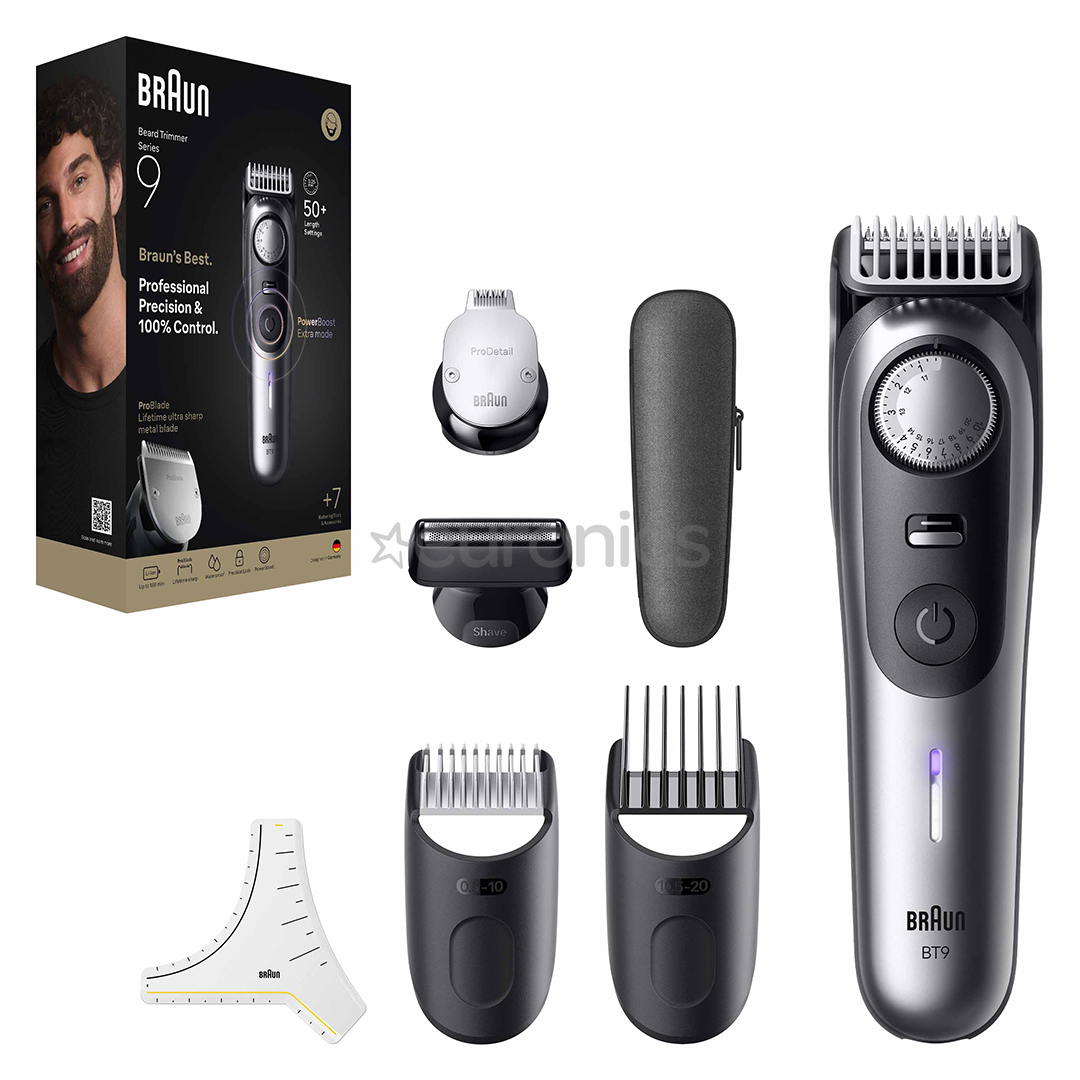 Braun Series 9, серый/черный - Триммер для бороды