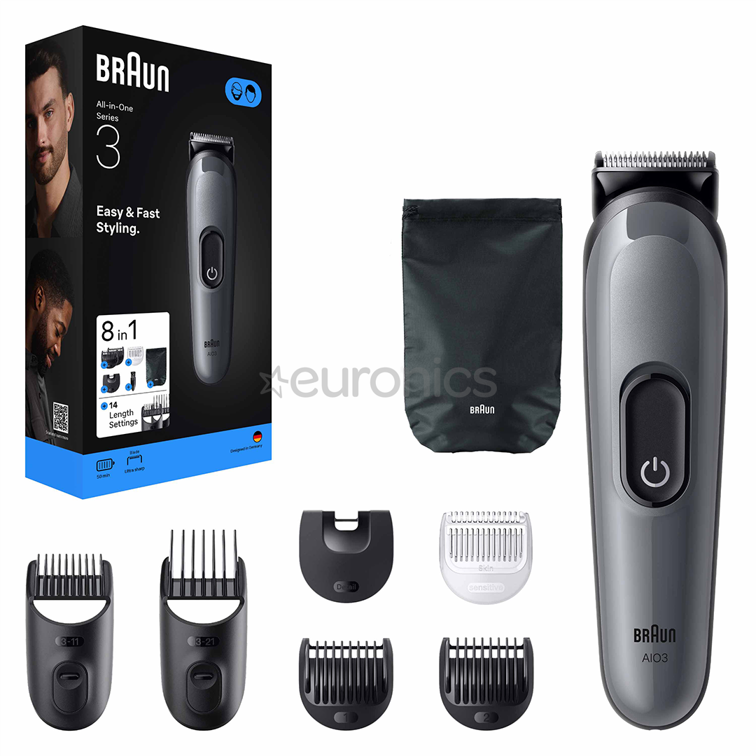 Braun Series 3, 8 vienā, tumši pelēka - Trimmeru komplekts