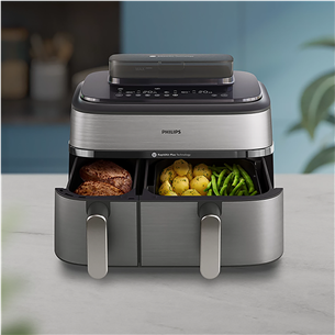 Philips 5000 Series Dual Basket Airfryer, 9 л, 2750 Вт, две корзины, серебристый - Аэрогриль