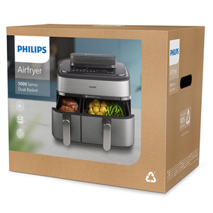Philips 5000 Series Dual Basket Airfryer, 9 л, 2750 Вт, две корзины, серебристый - Аэрогриль