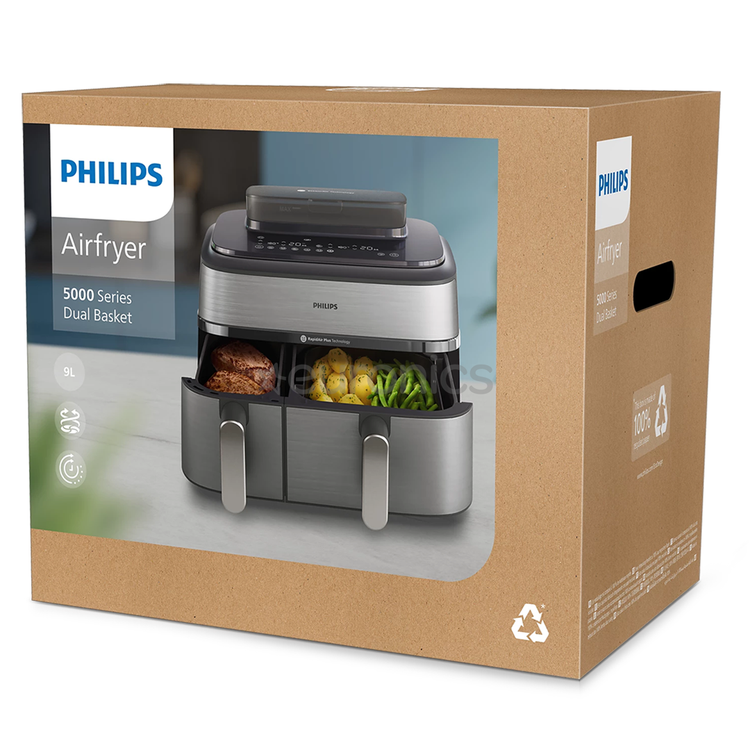 Philips 5000 Series Dual Basket Airfryer, 9 л, 2750 Вт, две корзины, серебристый - Аэрогриль