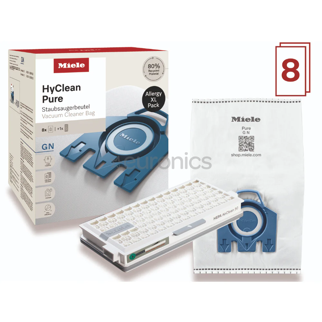 Miele HyClean Pure Allergy XL pack, 8 gab. - Putekļu sūcēja maisiņi + HEPA AirClean filtrs