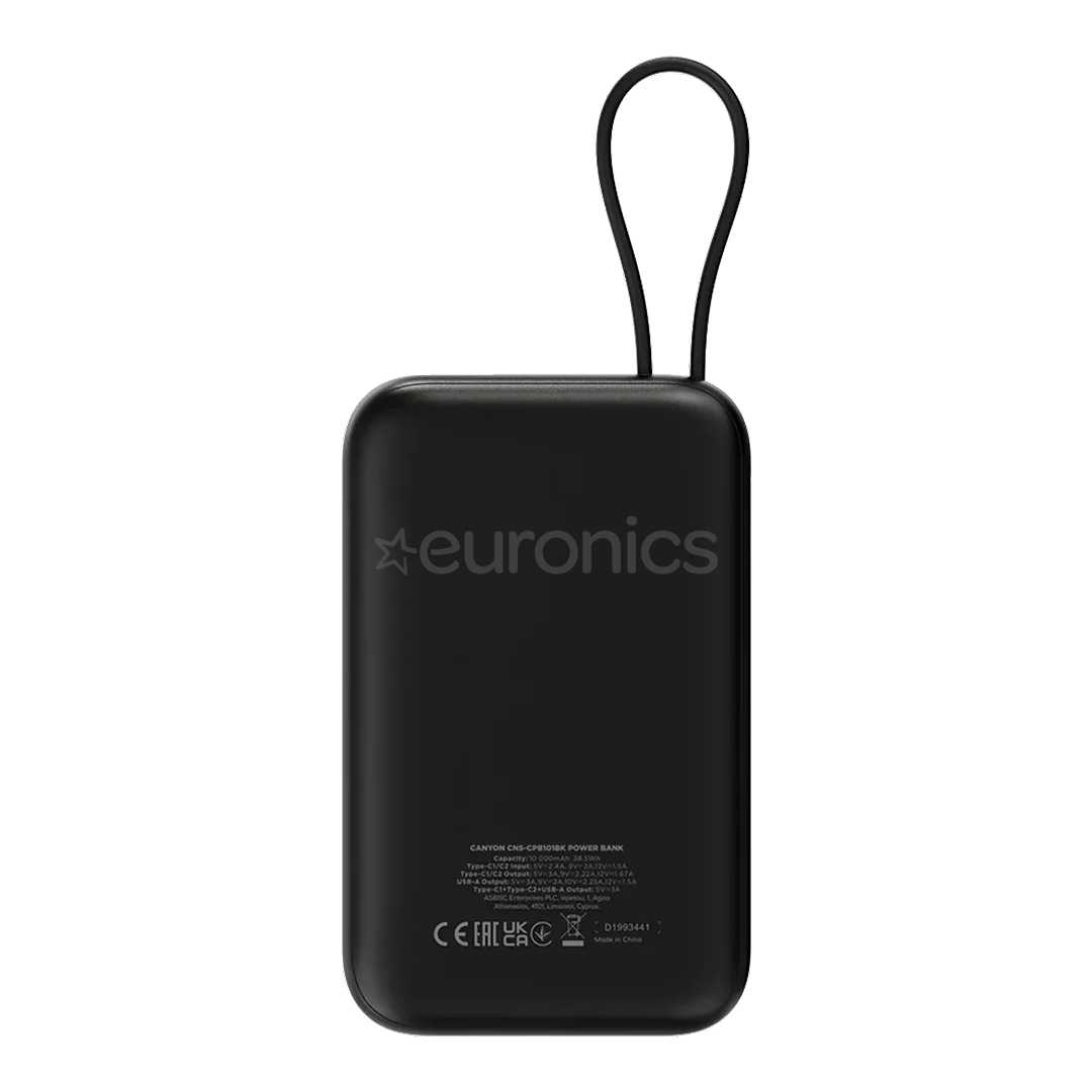 Canyon OnPower 101, 10 000 mAh, melna - Portatīvais barošanas avots