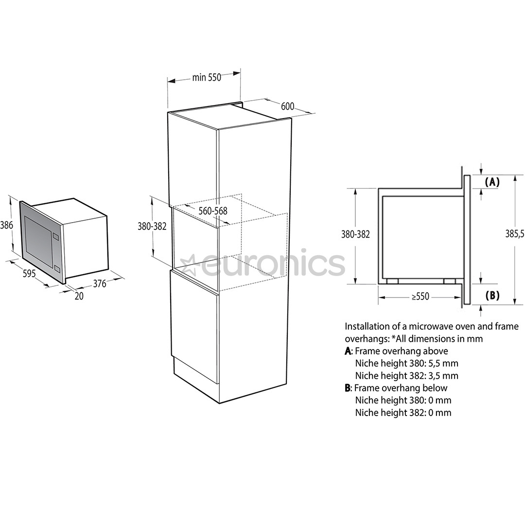 Hisense, 25 л, 1450 Вт, черный - Интегруемая микроволновая печь с грилем