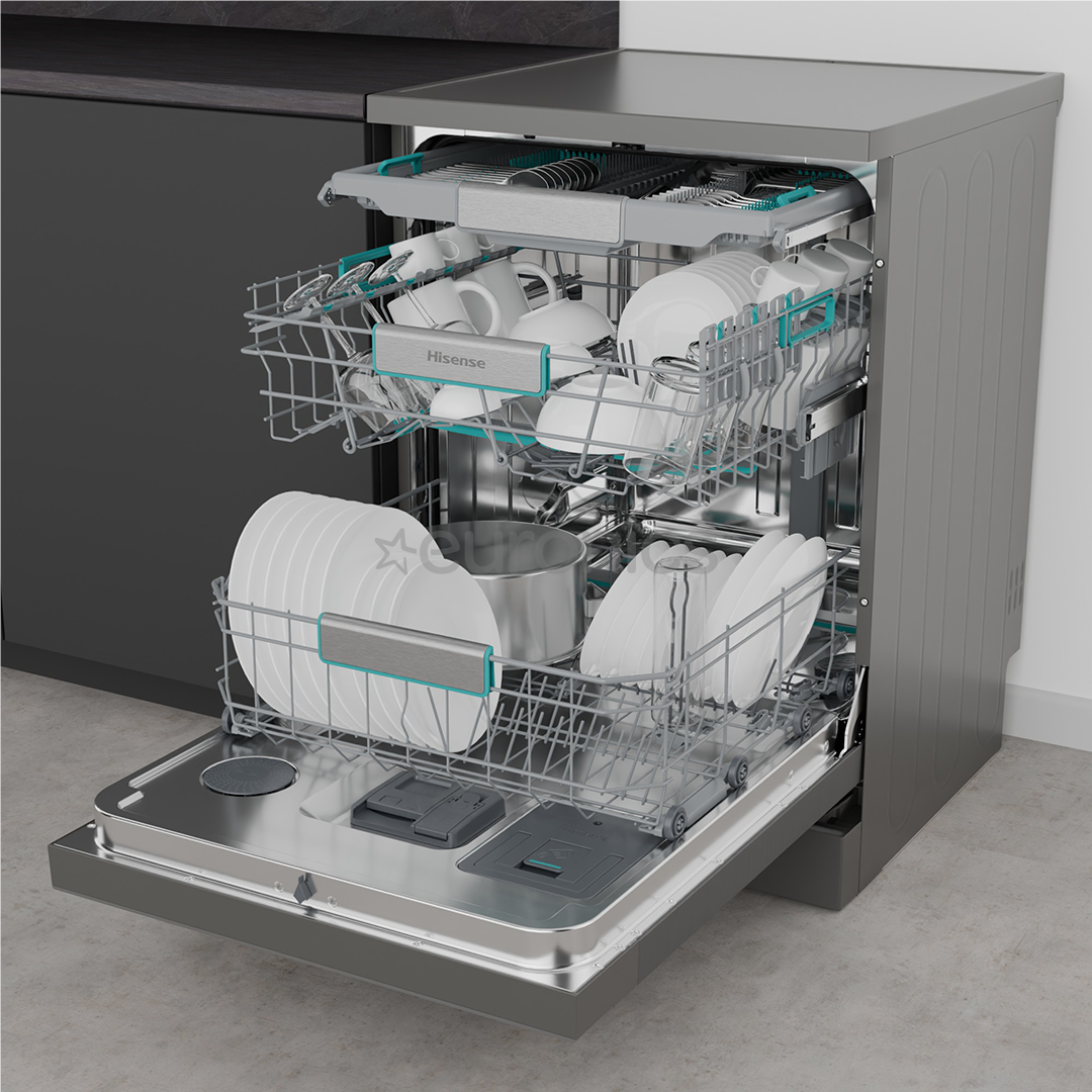 Hisense, 16 komplekti, platums 60 cm, pelēka - Brīvi stāvoša trauku mazgājamā mašīna