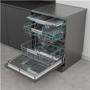 Hisense, 16 komplekti, platums 60 cm, pelēka - Brīvi stāvoša trauku mazgājamā mašīna