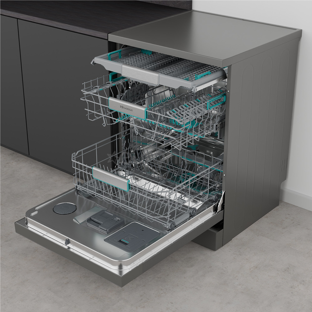 Hisense, 16 komplekti, platums 60 cm, pelēka - Brīvi stāvoša trauku mazgājamā mašīna