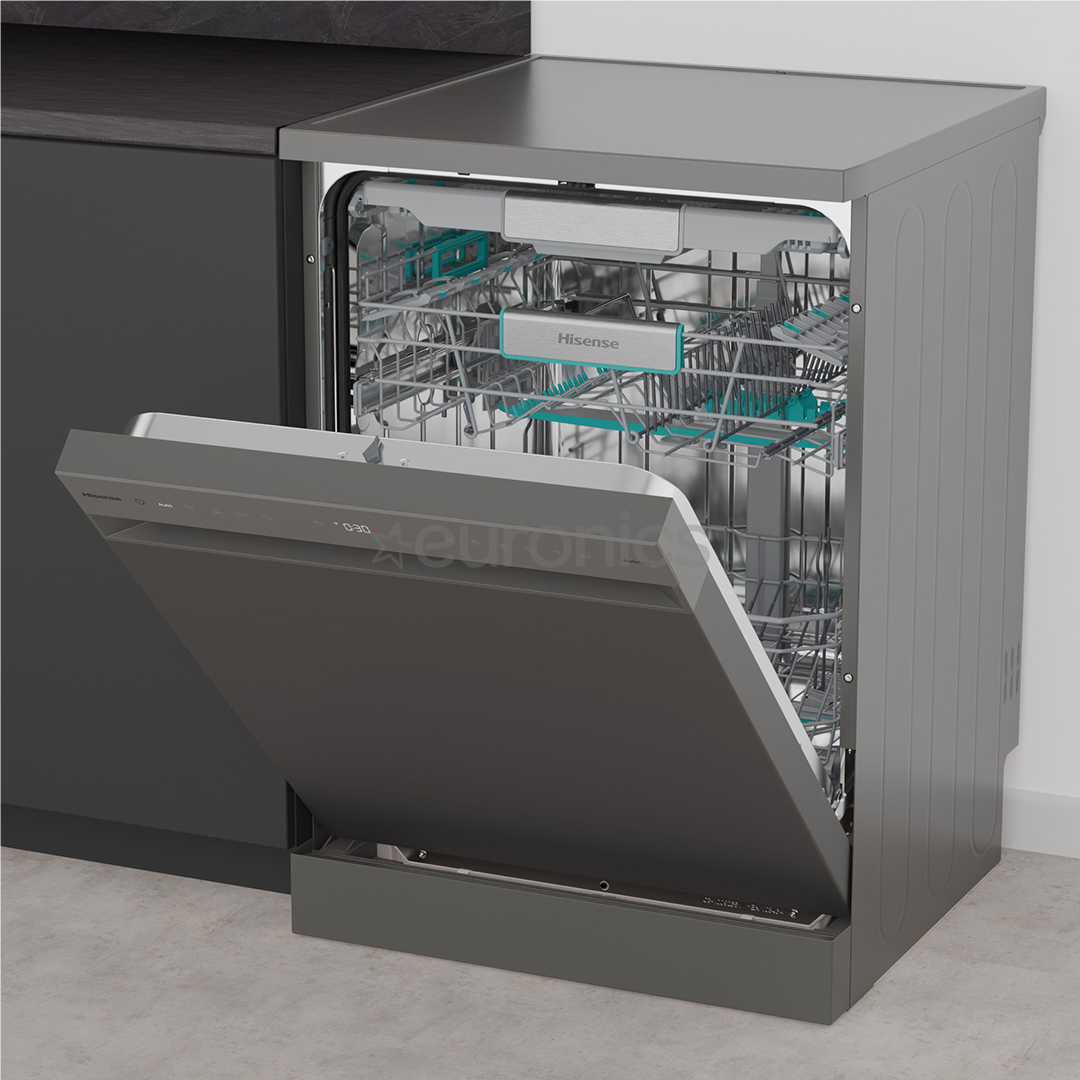 Hisense, 16 komplekti, platums 60 cm, pelēka - Brīvi stāvoša trauku mazgājamā mašīna