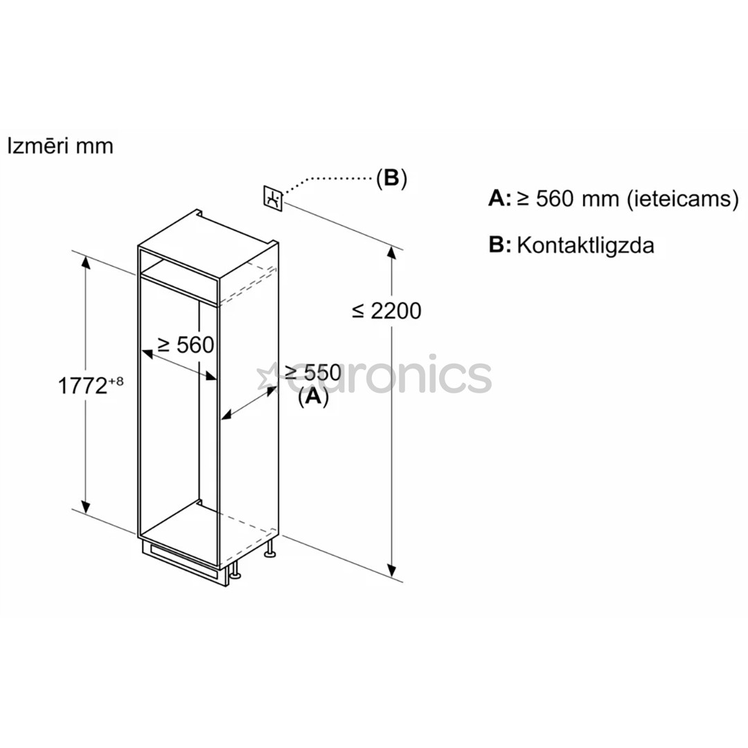 Bosch, 267 L, height 178 cm - Built-in Refrigerator
