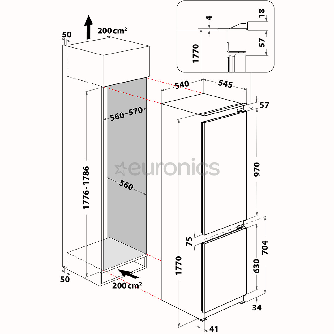 Whirlpool, 268 L, augstums 177 cm - Iebūvējams ledusskapis