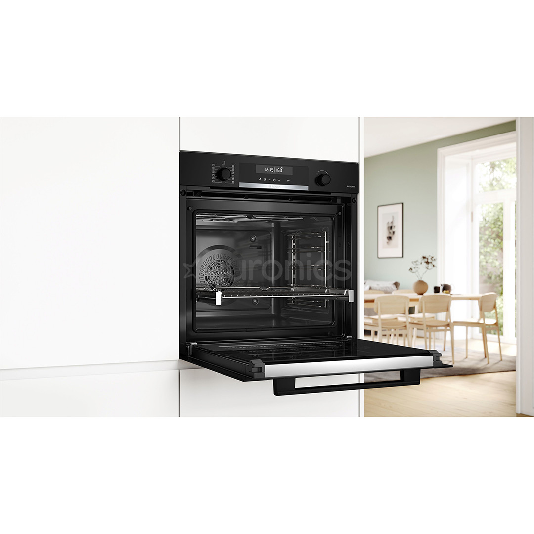 Bosch, 71 L, pyrolytic cleaning, black - Built-in oven