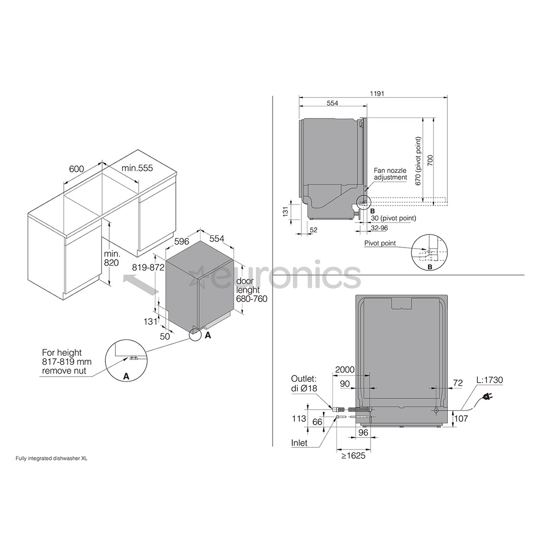 Asko, 14 komplekti - Iebūvējama trauku mazgājamā mašīna