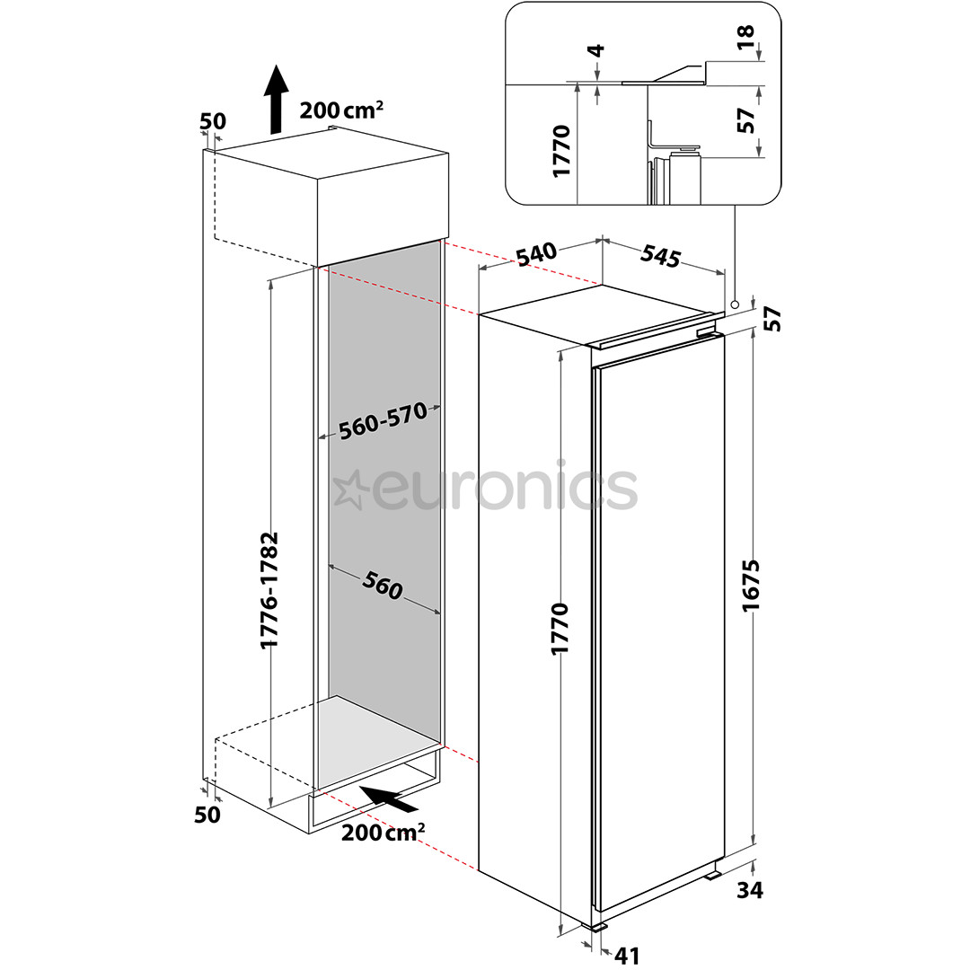 Whirlpool, 306 L, height 177 cm - Built-in cooler
