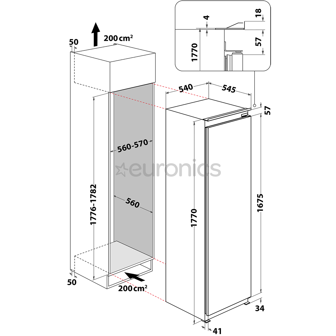 Whirlpool, 306 L, augstums 177 cm - Iebūvējams aukstuma skapis