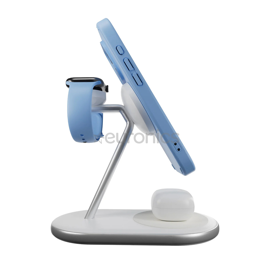 Puro Mag Station 3-in-1 Charging Stand, MagSafe, Qi2, balta - Bezvadu lādētājs