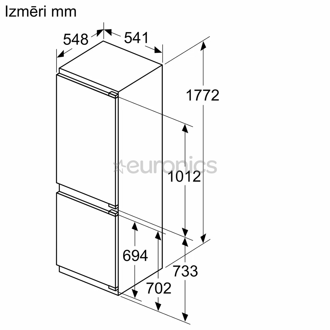 Bosch, 267 L, height 178 cm - Built-in Refrigerator
