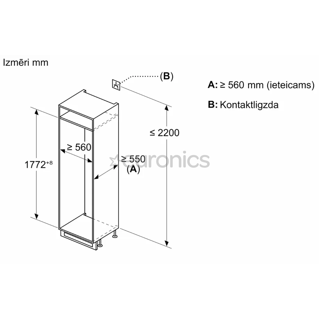 Bosch, 267 L, augstums 178 cm - Iebūvējams ledusskapis