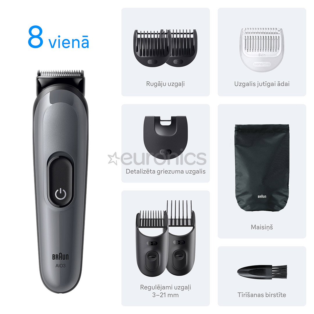 Braun Series 3, 8-in-1, dark grey - Multi grooming kit