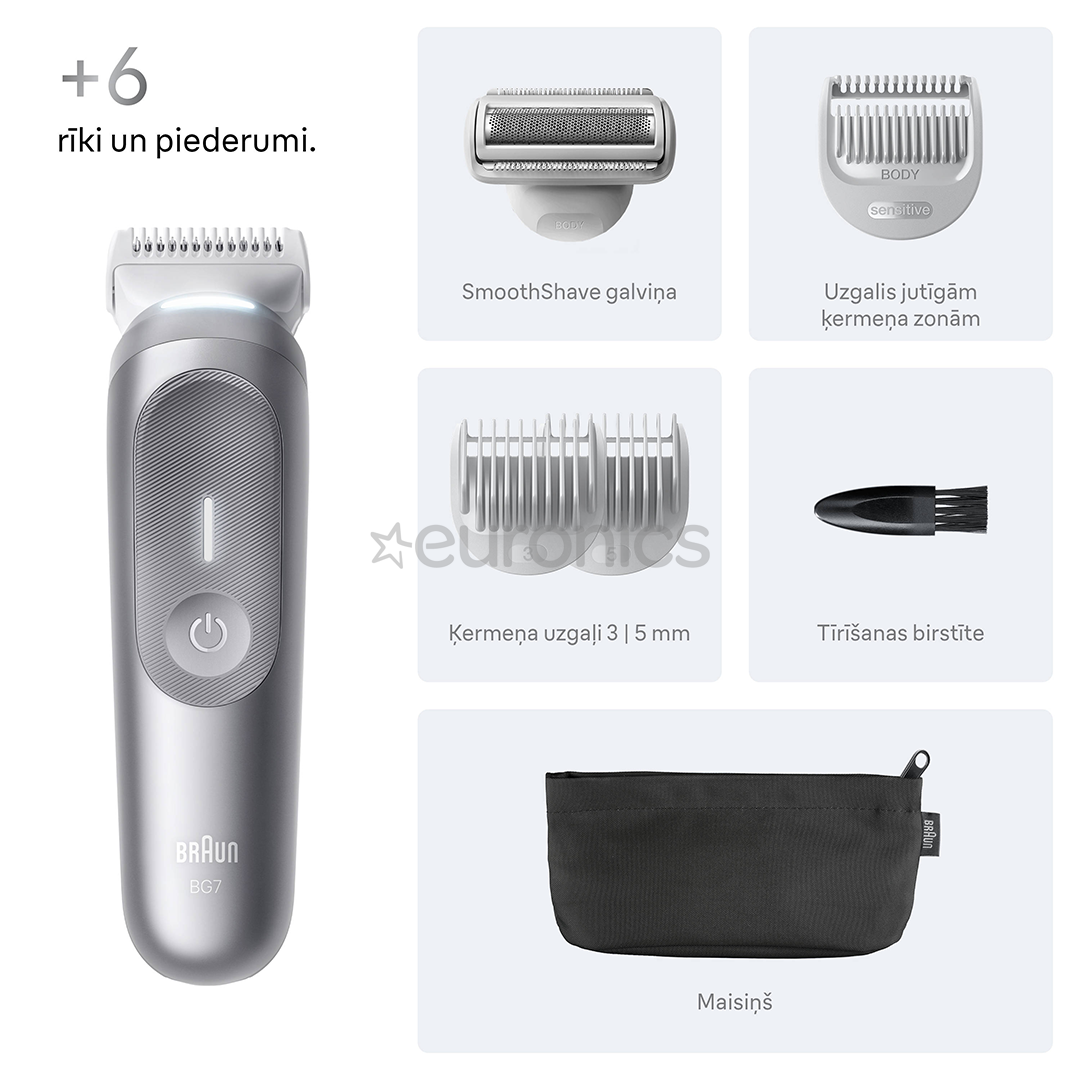 Braun Body Groomer Series 7, sudraba - Ķermeņa trimmeris