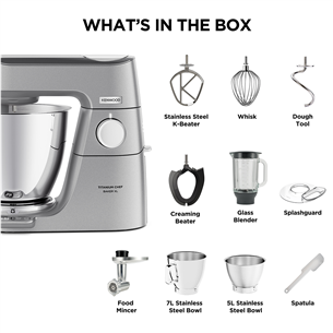Kenwood Titanium Chef Baker XL, 7 л / 5 л, 1200 W, серебристый - Кухонный комбайн