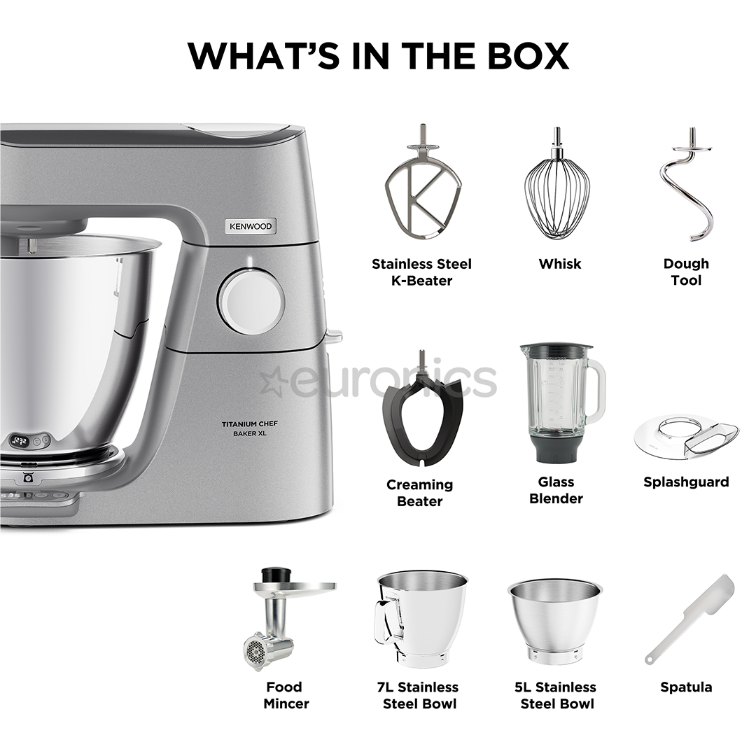 Kenwood Titanium Chef Baker XL, 7 л / 5 л, 1200 W, серебристый - Кухонный комбайн
