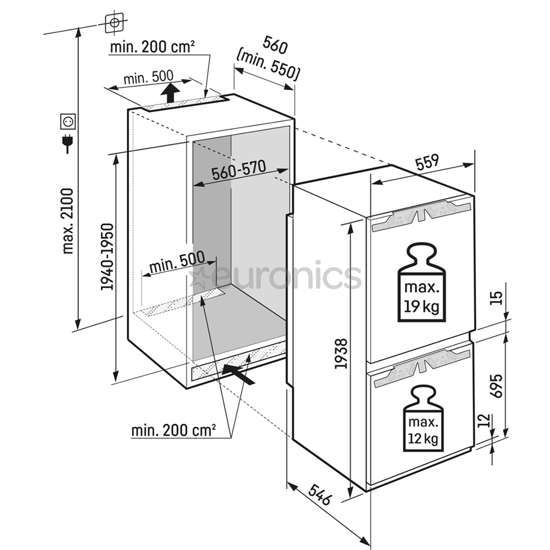 Liebherr Plus BioFresh NoFrost, 274 L, height 194 cm - Built-in refrigerator