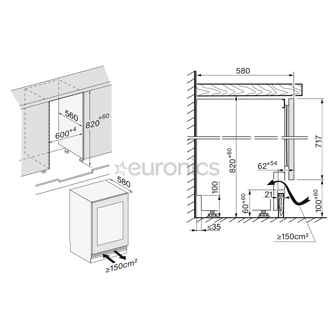 Miele, 32 бутылки, высота 82 см, черный - Интегрируемый винный шкаф