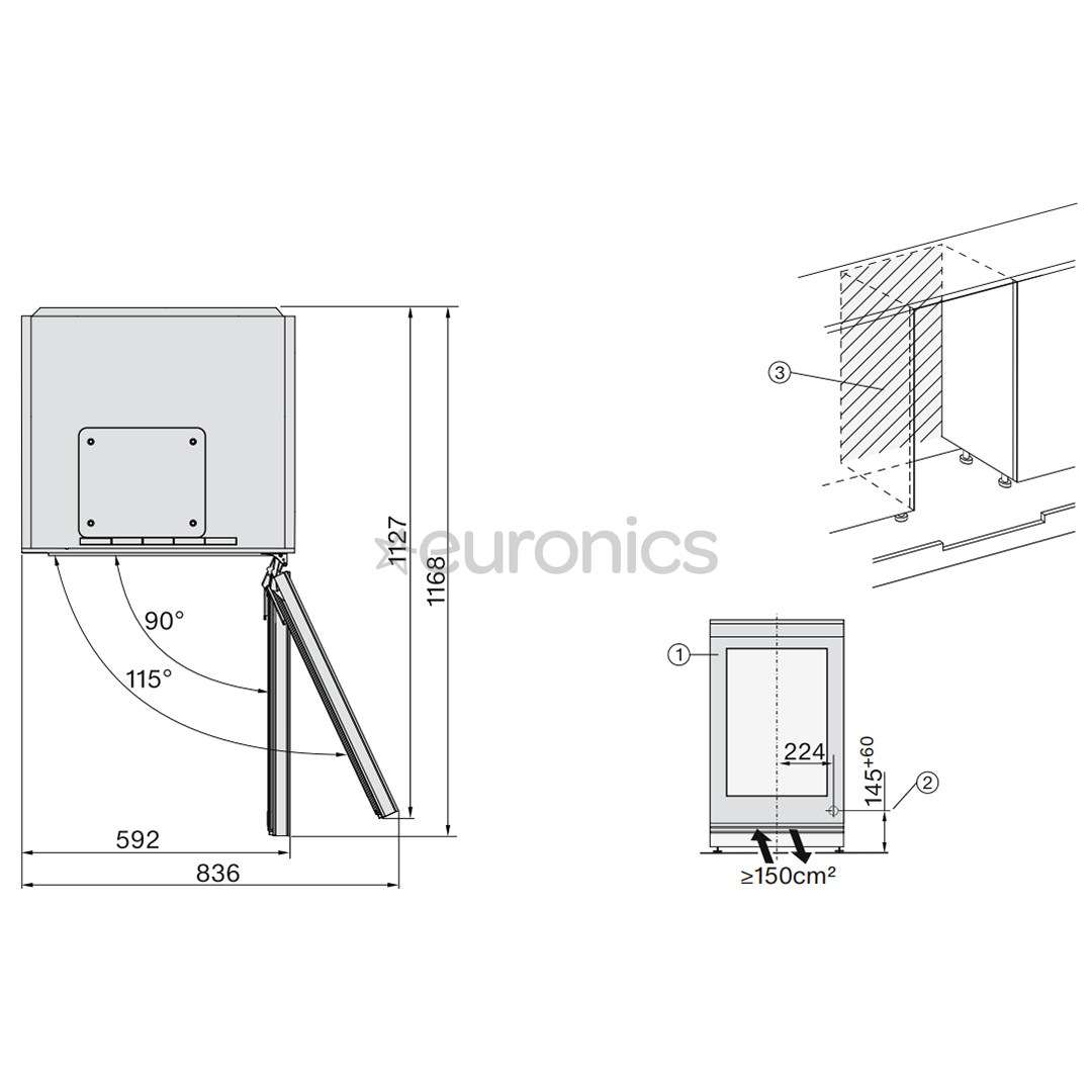 Miele, 32 бутылки, высота 82 см, черный - Интегрируемый винный шкаф