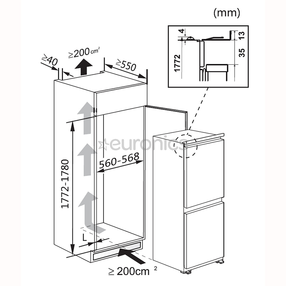 Hisense, NoFrost, 246 L, augstums 178 cm - Iebūvējams ledusskapis