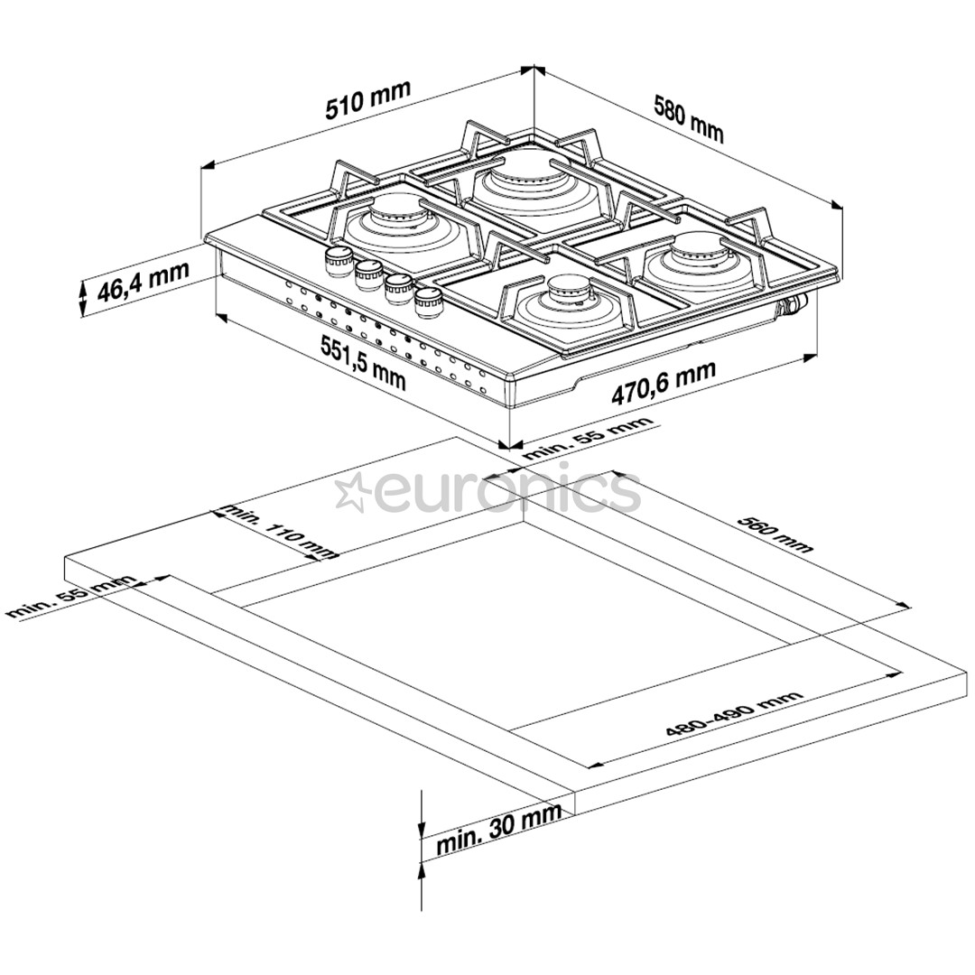 Beko, 72 л, черный - Интегрируемый духовой шкаф + газовая варочная панель