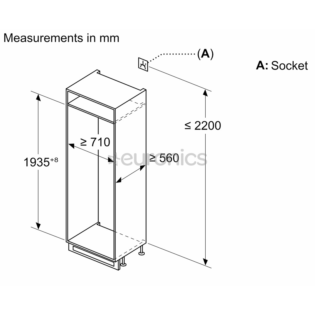 Bosch, Series 4, NoFrost, 383 L, augstums 194 cm - Iebūvējams ledusskapis