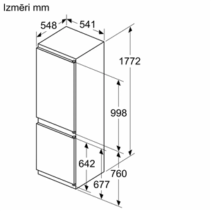 Bosch Series 2, 267 L, height 178 cm - Built-in refrigerator