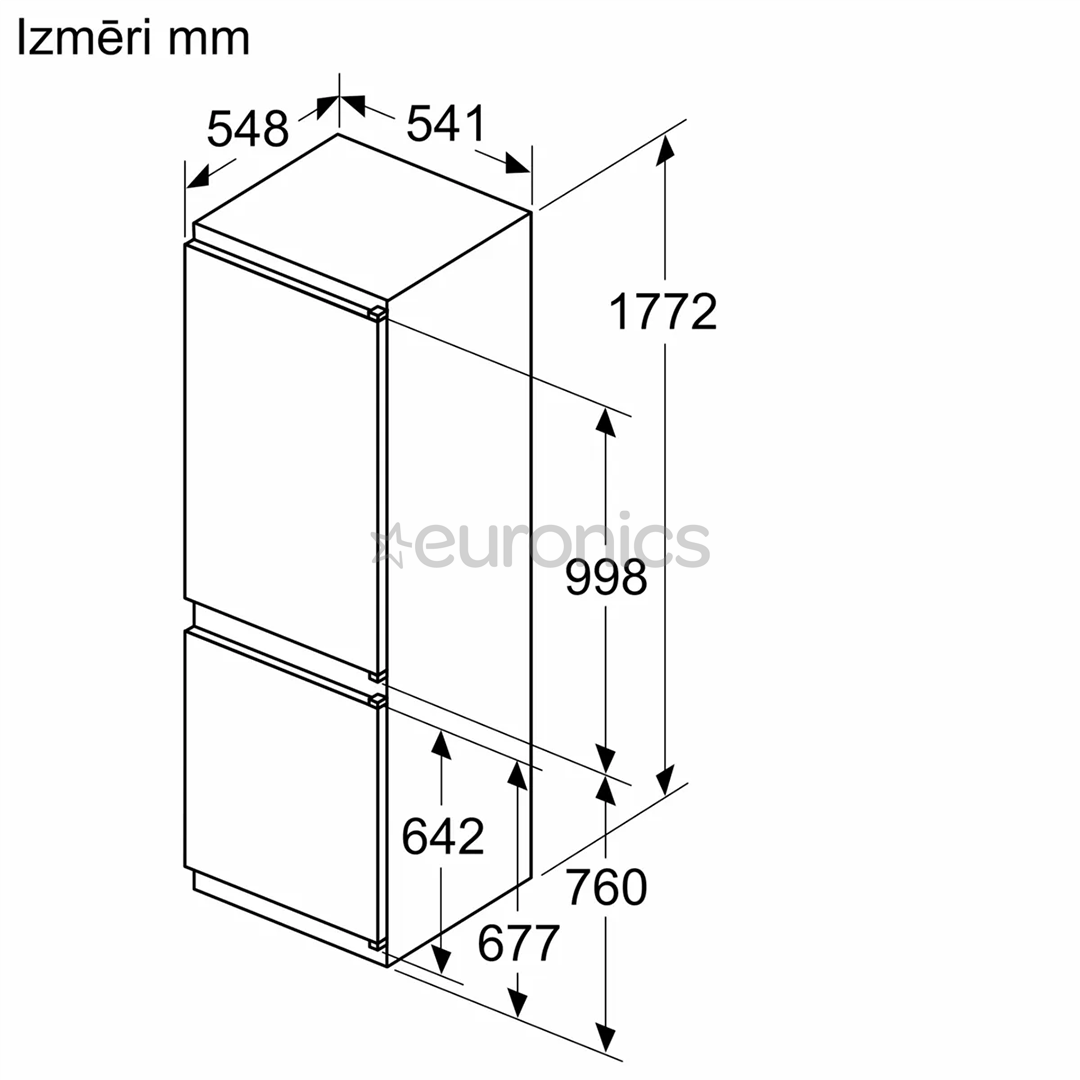 Bosch Series 2, 267 L, height 178 cm - Built-in refrigerator