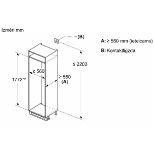 Bosch Series 2, 267 L, height 178 cm - Built-in refrigerator