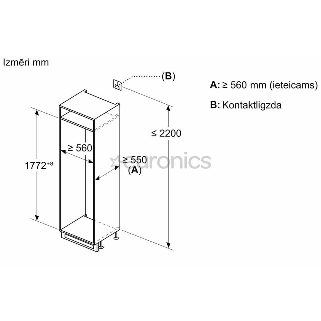 Bosch Series 2, 267 L, height 178 cm - Built-in refrigerator