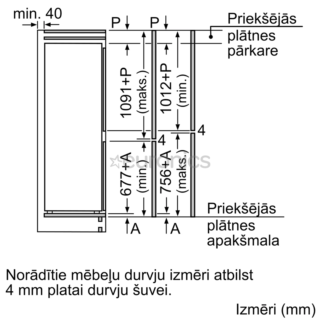 Bosch Series 2, 267 L, height 178 cm - Built-in refrigerator