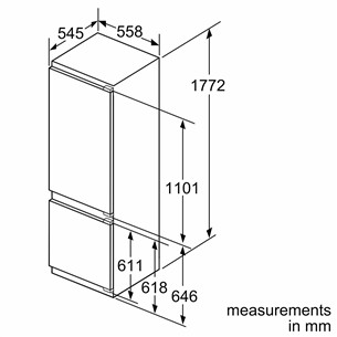 Bosch, Series 6, 270 L, height 178 cm - Built-in refrigerator
