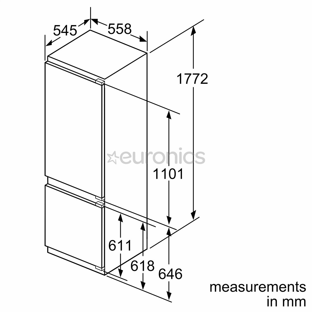 Bosch, Series 6, 270 L, height 178 cm - Built-in refrigerator