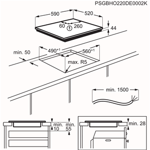 Electrolux 600 Series Bridge Hob2Hood, platums 59 cm, melna - Iebūvējama indukcijas plīts virsma
