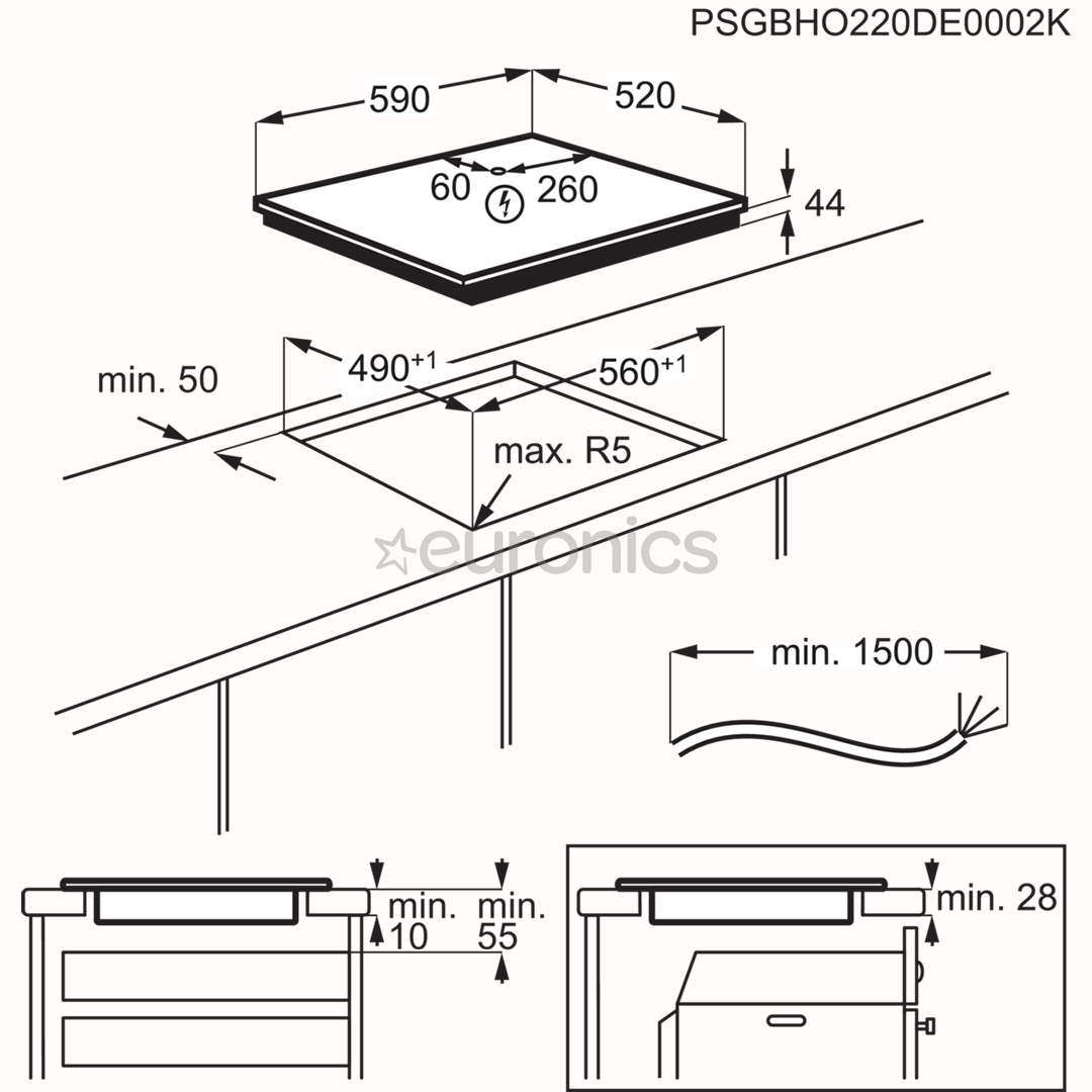 Electrolux 600 Series Bridge Hob2Hood, platums 59 cm, melna - Iebūvējama indukcijas plīts virsma