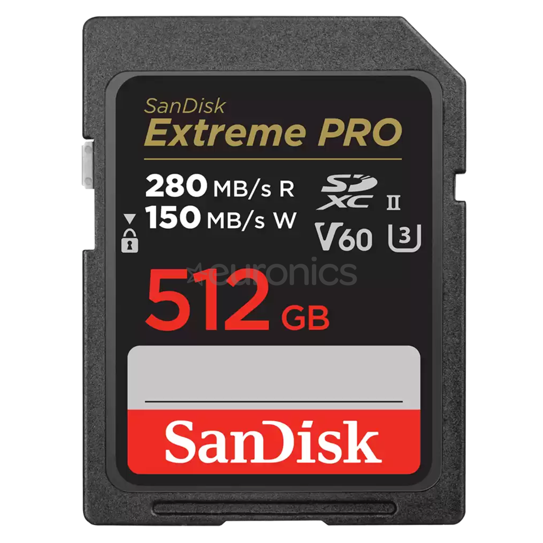SanDisk Extreme Pro, UHS-II, SDXC, 512 GB, melna - Atmiņas karte