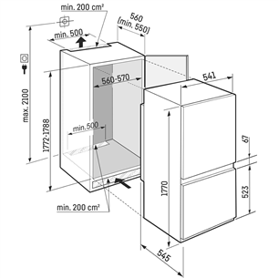 Liebherr, BioFresh, SmartFrost, 255 л, высота 177 см - Интегрируемый холодильник
